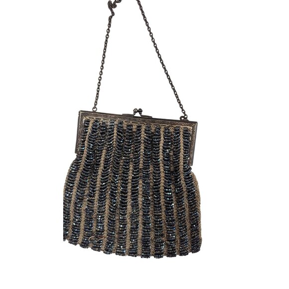 Vintage Beaded Evening Purse With Chain Handle Antique Flapper Style 6" X 6" - Picture 1 of 8